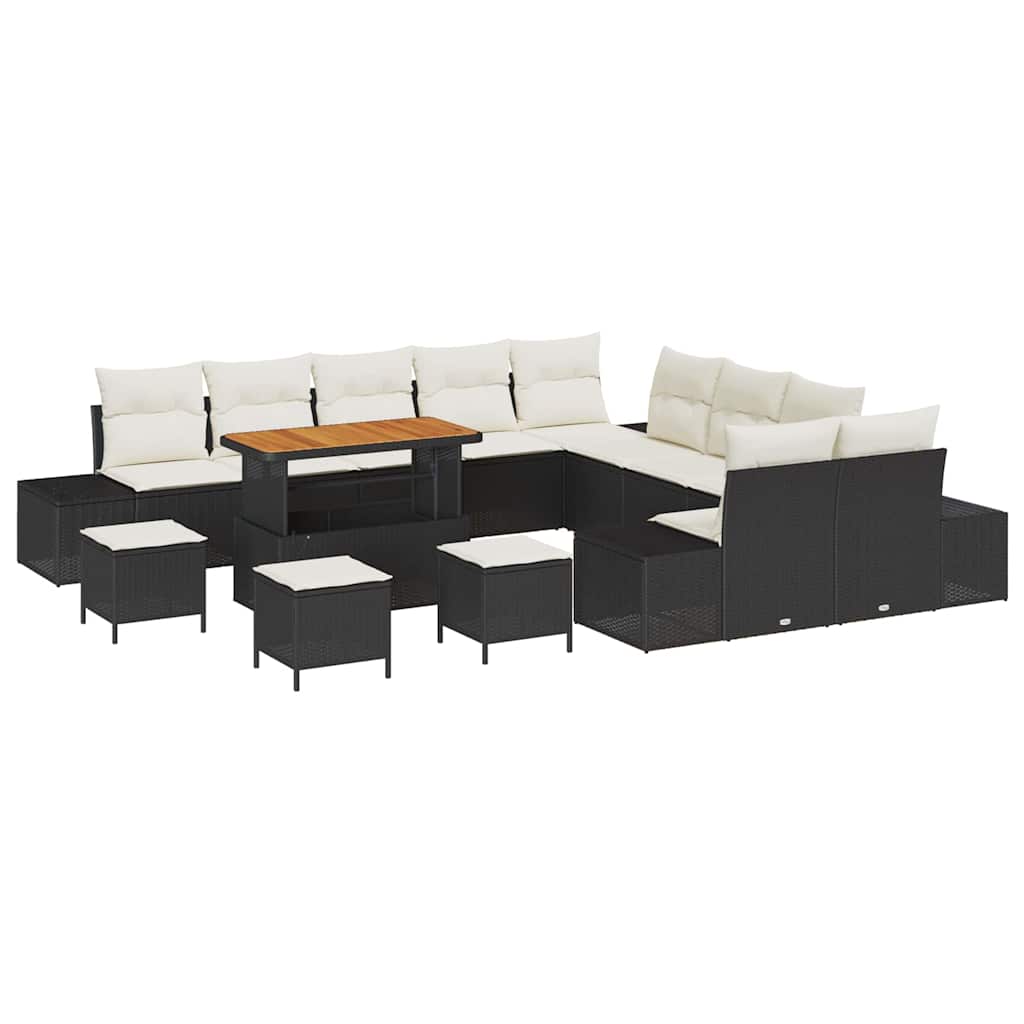 Conjunto de Sofá de Jardim com almofada 13 pcs Preto e Creme