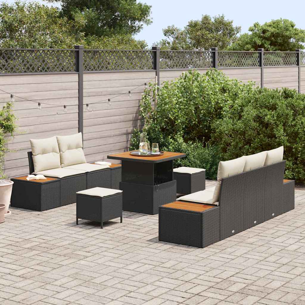 Conjunto de Sofá de Jardim 8 pcs Preto e Creme 80 x 80 x 71 cm