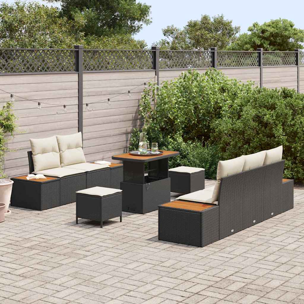 Conjunto de Sofá de Jardim 8 pcs Preto e Creme 90 x 55 x 71 cm