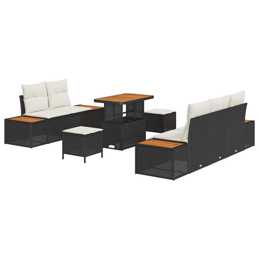 Conjunto de Sofá de Jardim com almofada 8 pcs Preto e Creme