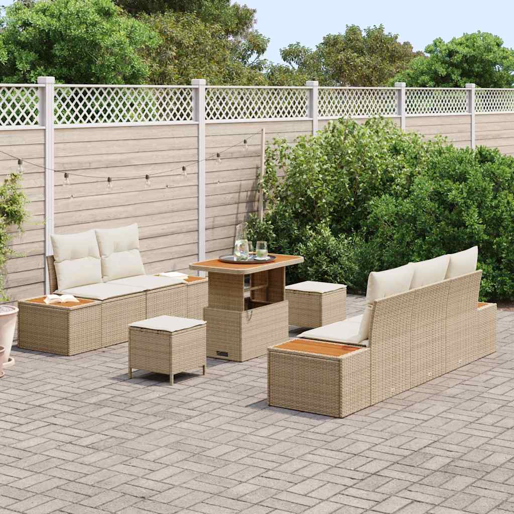 Conjunto de Sofá de Jardim 8 pcs Bege e Creme 90 x 55 x 71 cm