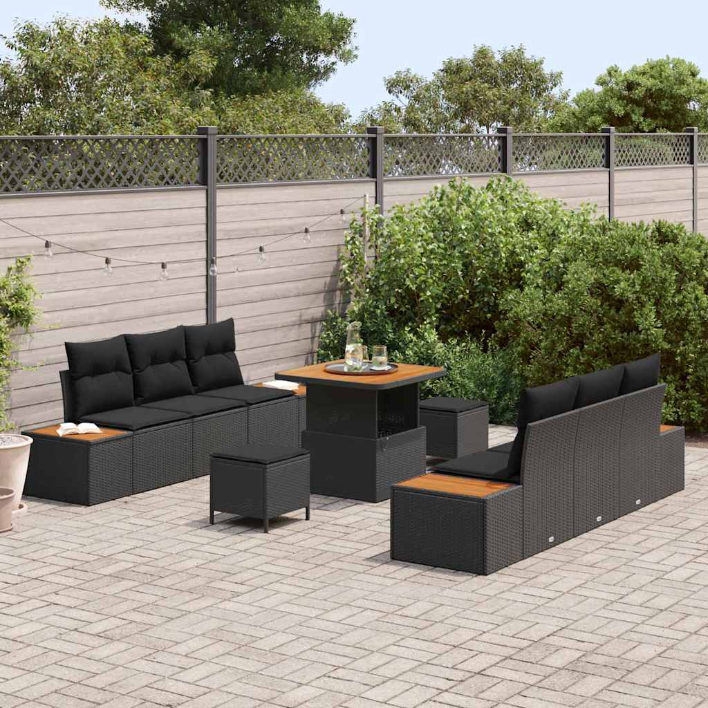 Conjunto de Sofá de Jardim 9 pcs Preto 80 x 80 x 71 cm