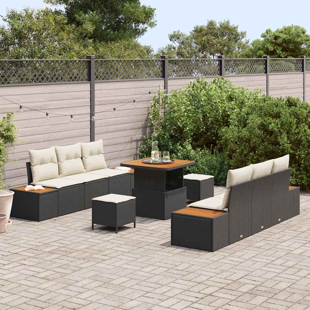 Conjunto de Sofá de Jardim 9 pcs Preto e Creme 80 x 80 x 71 cm