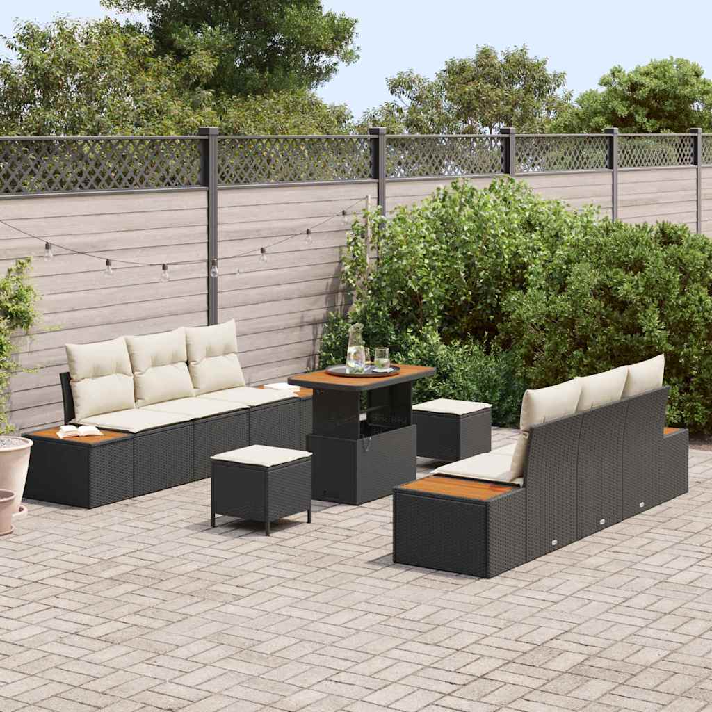 Conjunto de Sofá de Jardim 9 pcs Preto e Creme 90 x 55 x 71 cm