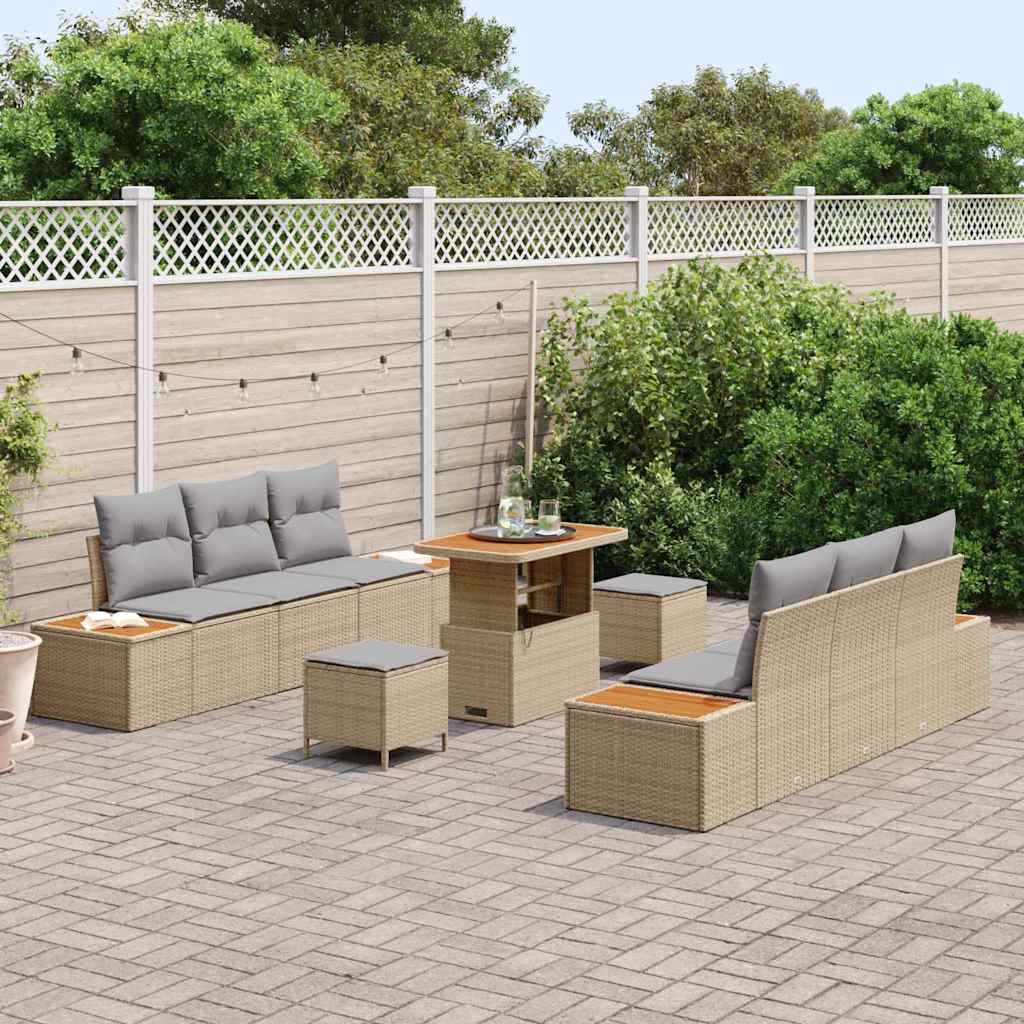 Conjunto de Sofá de Jardim 9 pcs Bege e Cinza Claro