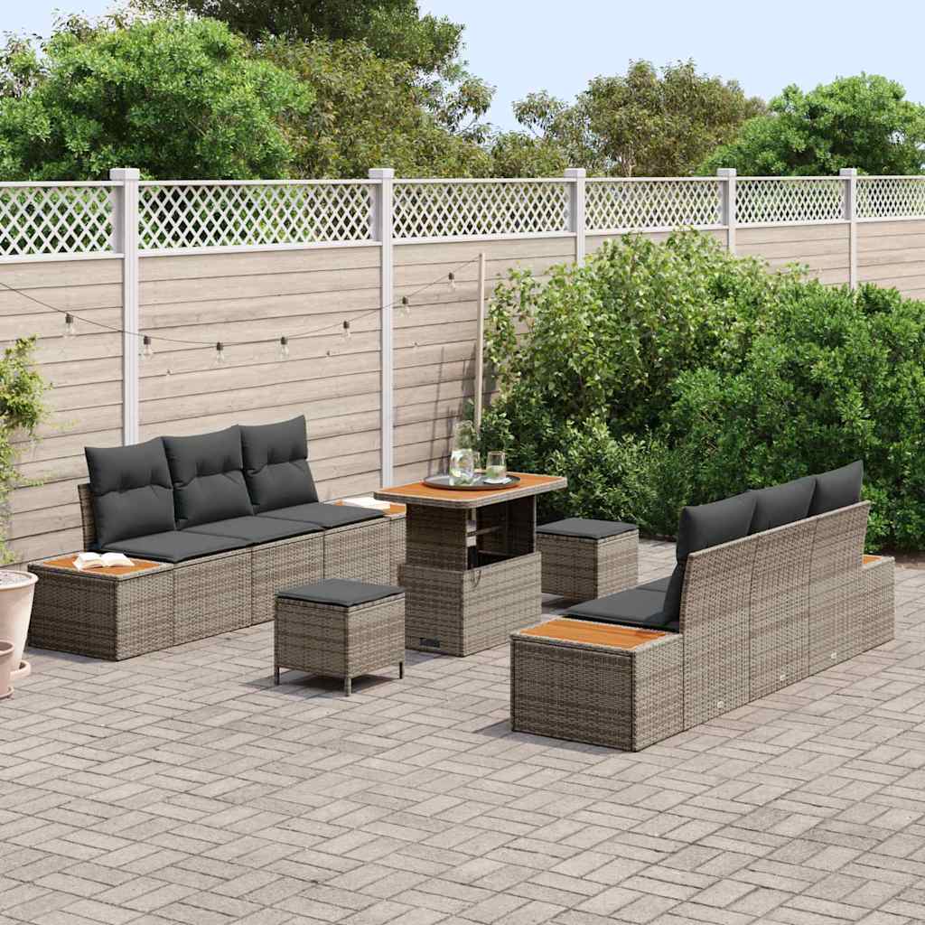 Conjunto de Sofá de Jardim 9 pcs Cinza Claro e Cinza Escuro