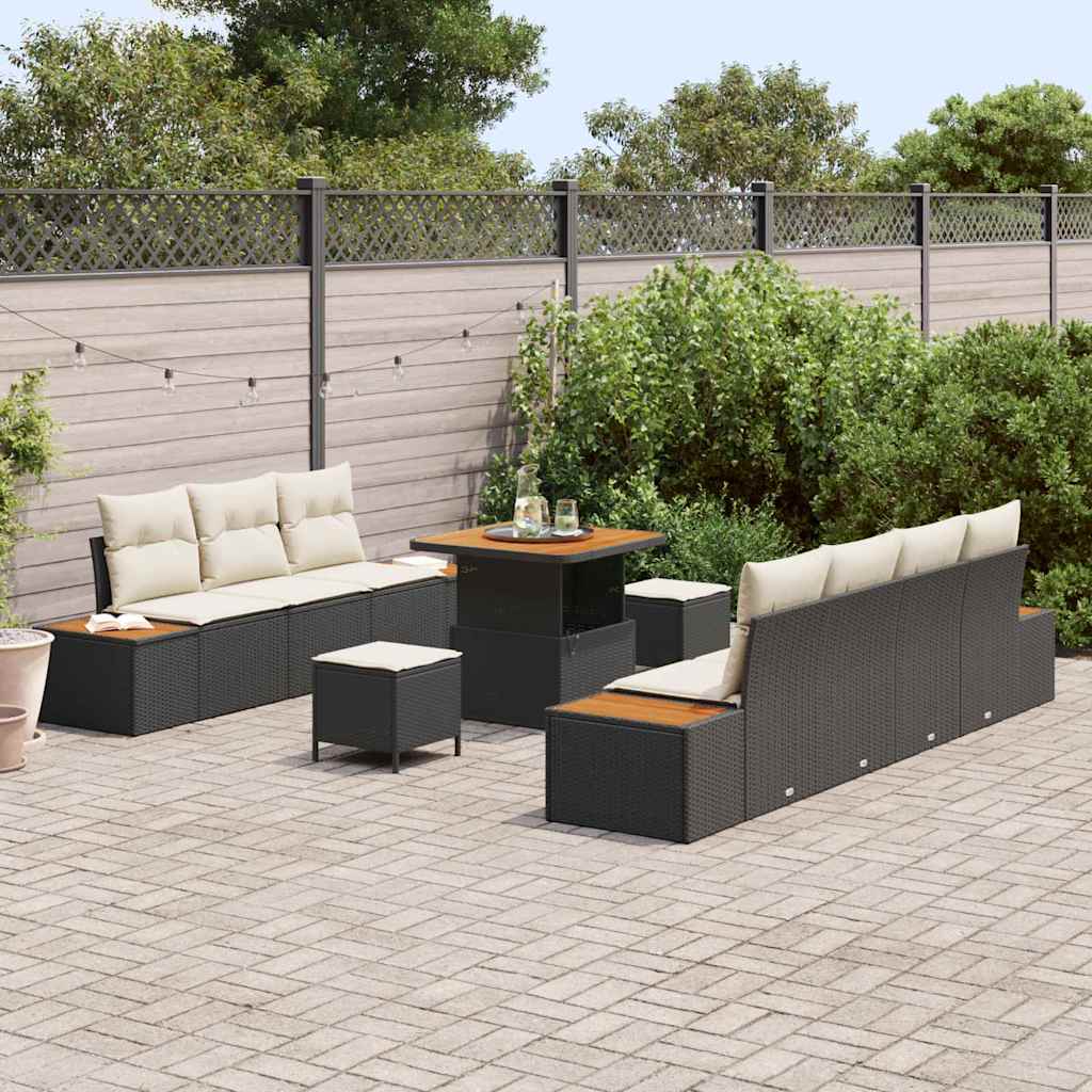 Conjunto de Sofá de Jardim 10 pcs Preto e Creme 80 x 80 x 71 cm