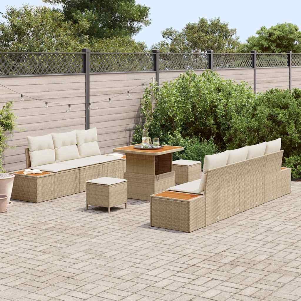 Conjunto de Sofá de Jardim 10 pcs Bege e Creme 80 x 80 x 71 cm