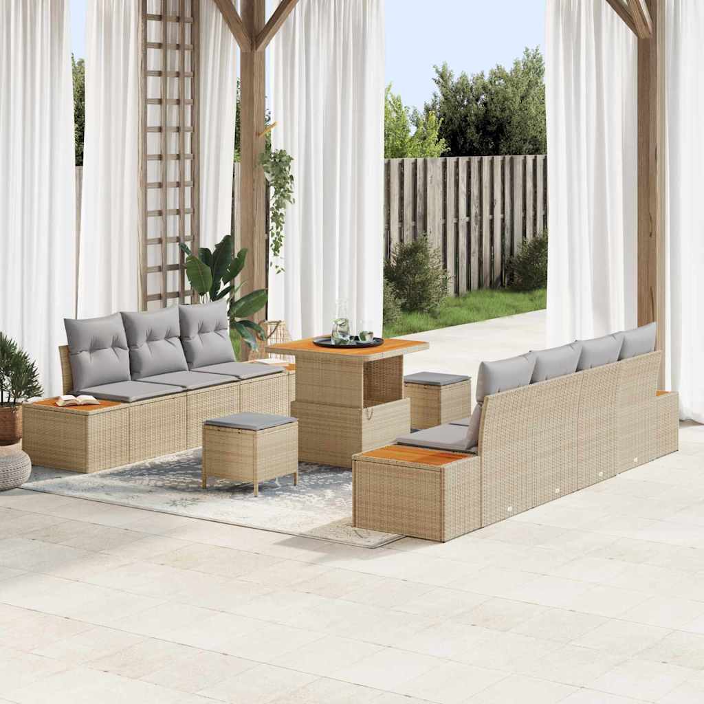 Conjunto de Sofá de Jardim 10 pcs Bege e Cinza Claro