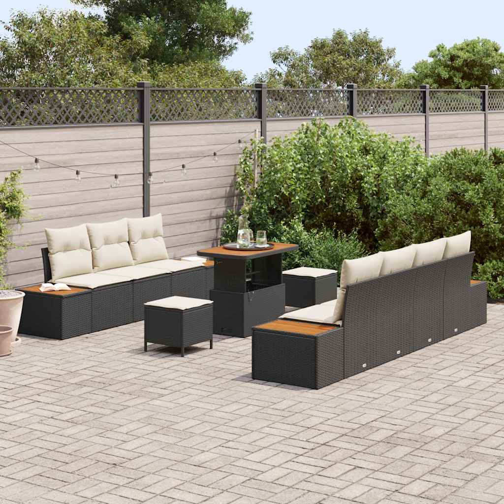 Conjunto de Sofá de Jardim 10 pcs Preto e Creme 90 x 55 x 71 cm