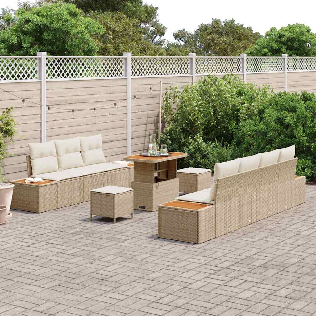 Conjunto de Sofá de Jardim 10 pcs Bege e Creme 90 x 55 x 71 cm