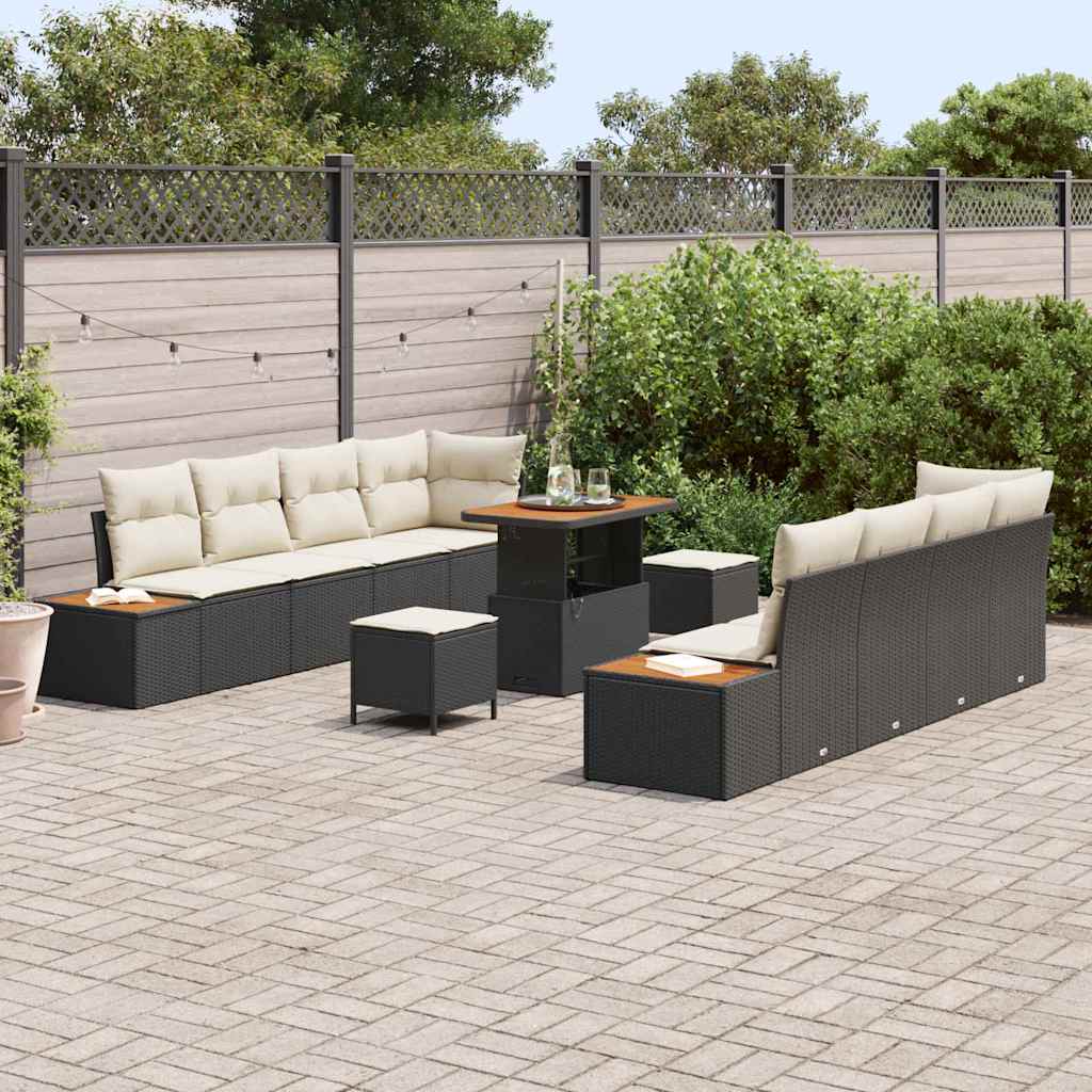 Conjunto de Sofá de Jardim 11 pcs Preto e Creme 90 x 55 x 71 cm