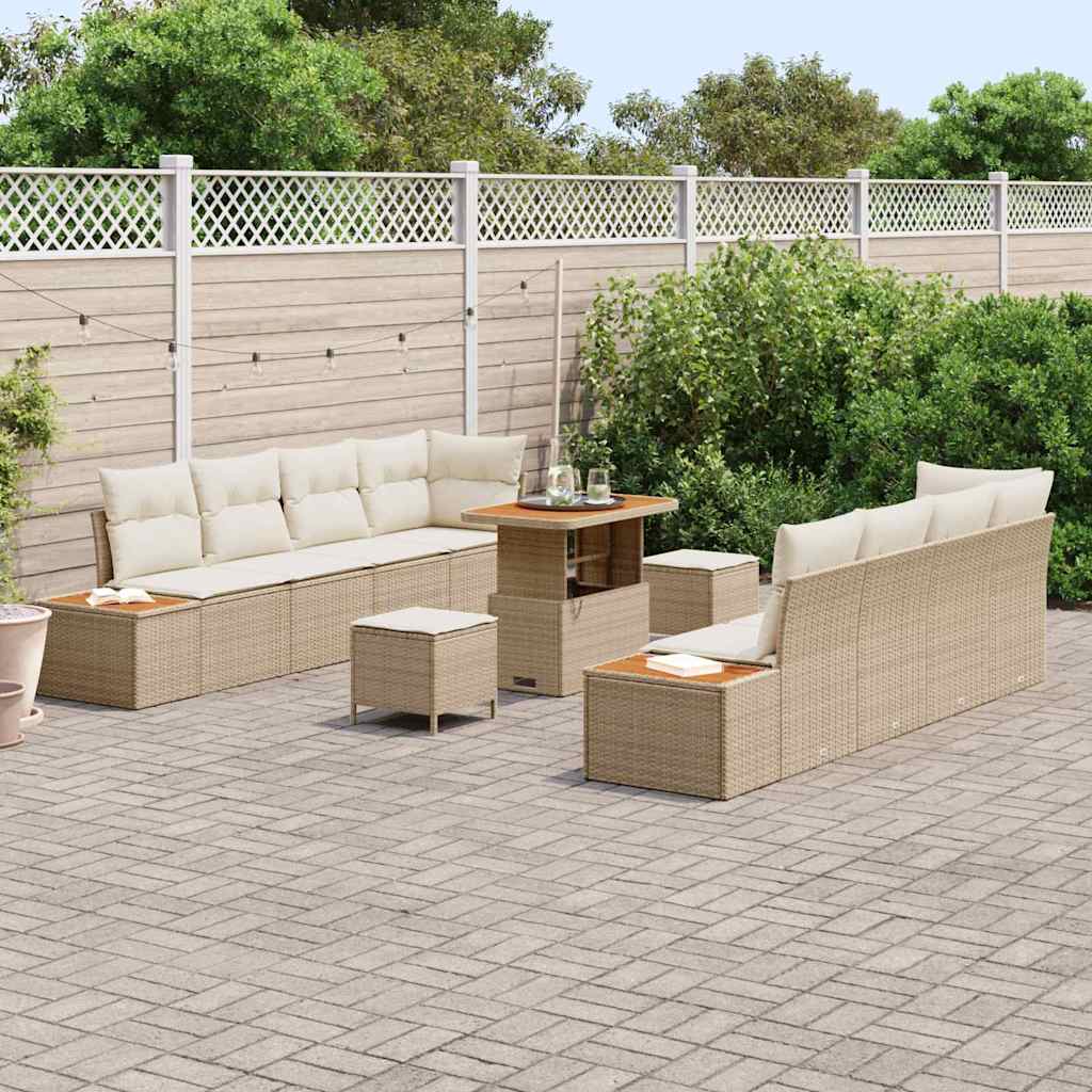 Conjunto de Sofá de Jardim 11 pcs Bege e Creme 90 x 55 x 71 cm