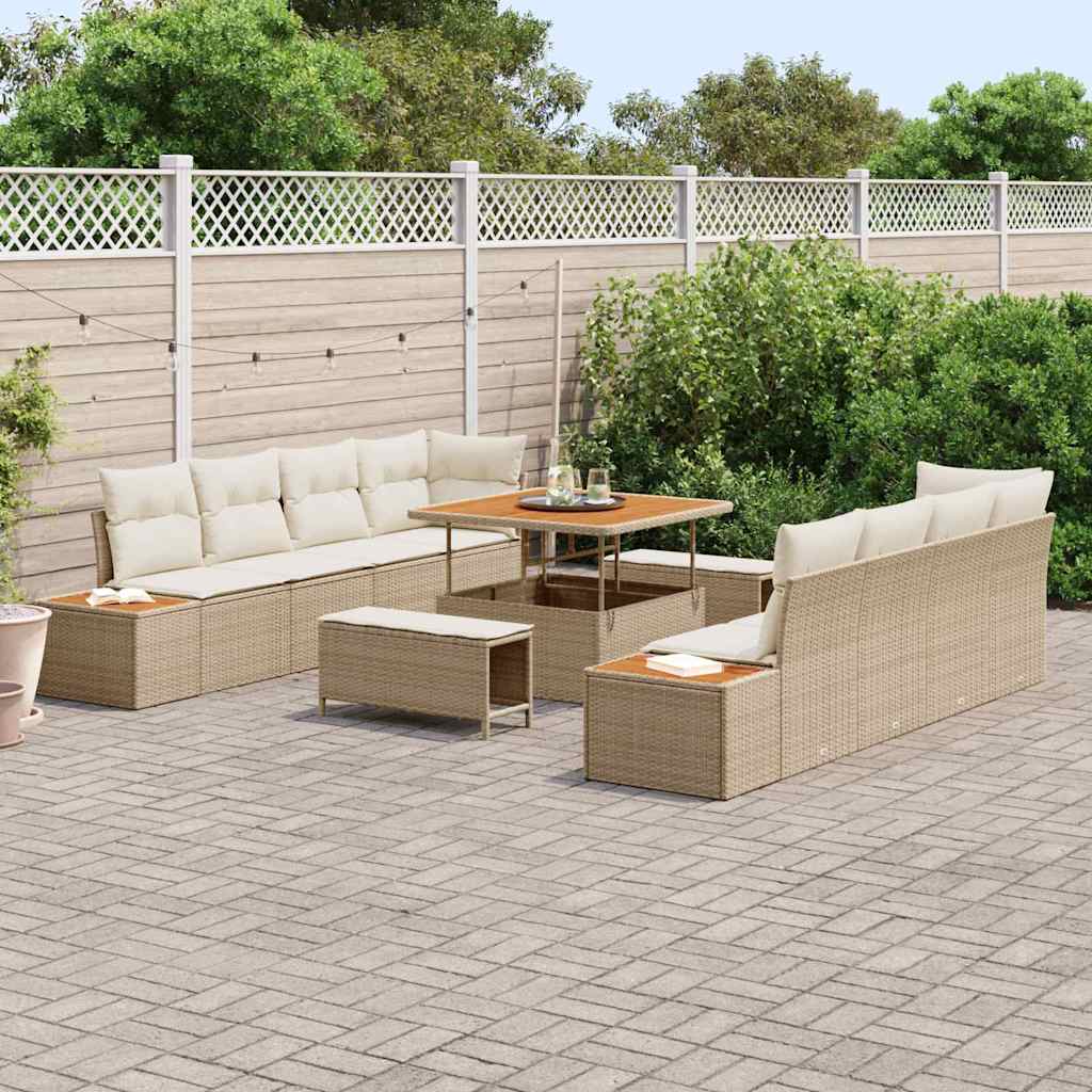 Conjunto de Sofá de Jardim com almofada 11 pcs Bege e Creme