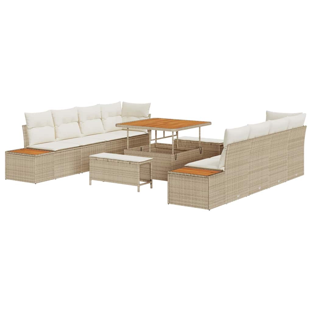 Conjunto de Sofá de Jardim com almofada 11 pcs Bege e Creme