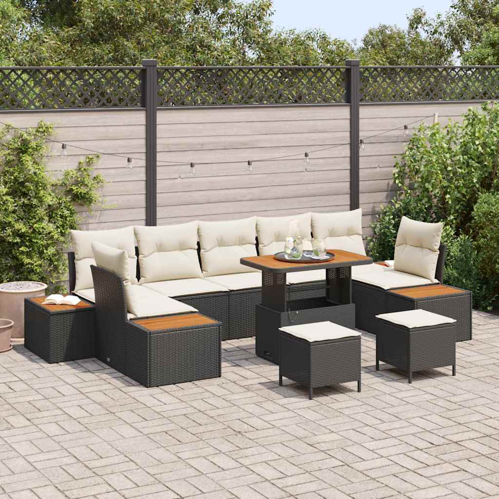 Conjunto de Sofá de Jardim 10 pcs Preto e Creme 90 x 55 x 71 cm