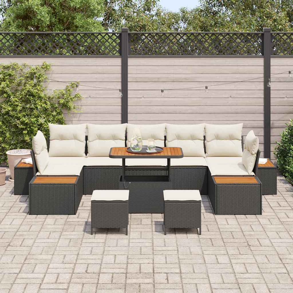 Conjunto de Sofá de Jardim 10 pcs Preto e Creme 90 x 55 x 71 cm