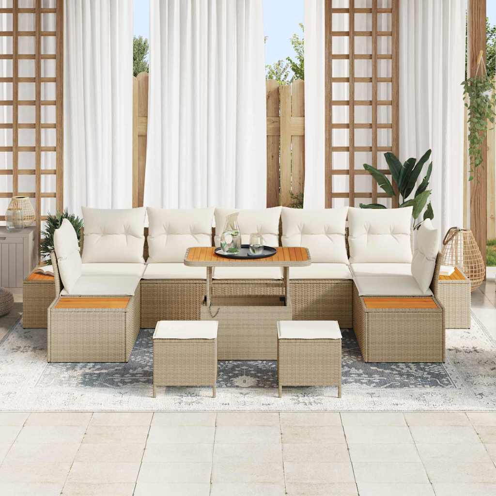 Conjunto de Sofá de Jardim 10 pcs Bege e Creme 90 x 55 x 71 cm