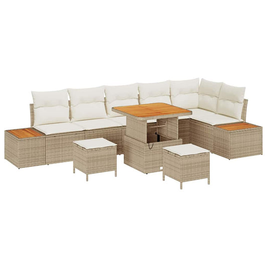 Conjunto de Sofá de Jardim 9 pcs Bege Rattan Sintético