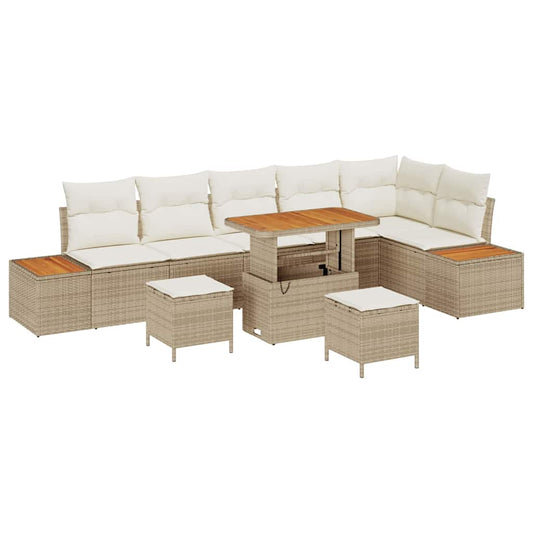 Conjunto de Sofá de Jardim 9 pcs Bege Rattan Sintético