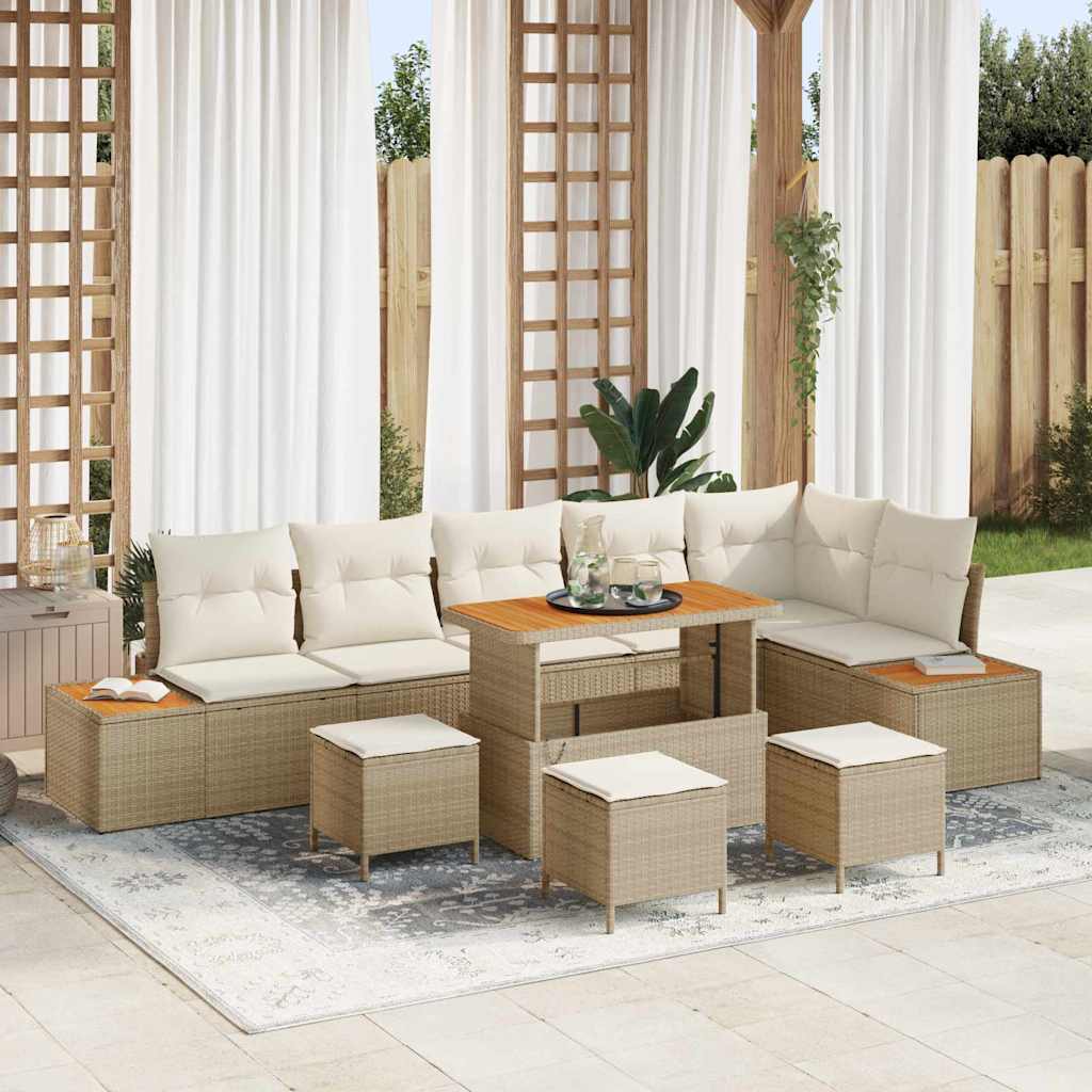 Conjunto de Sofá de Jardim 10 pcs Bege Rattan Sintético