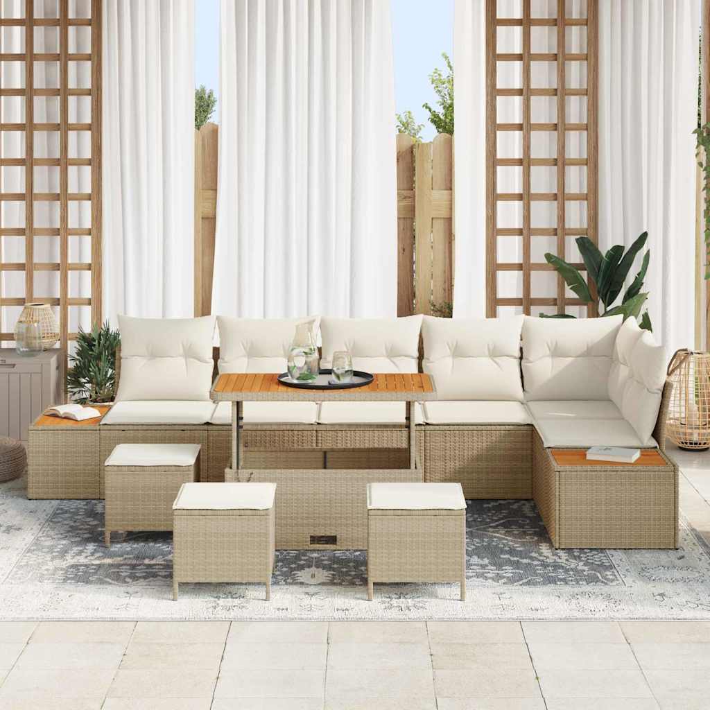 Conjunto de Sofá de Jardim 10 pcs Bege Rattan Sintético