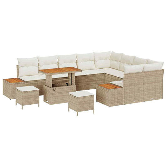 Conjunto de Sofá de Jardim com almofada Bege Rattan Sintético