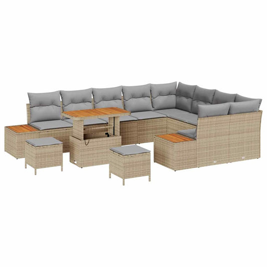 Conjunto de Sofá de Jardim com almofada Bege Rattan Sintético