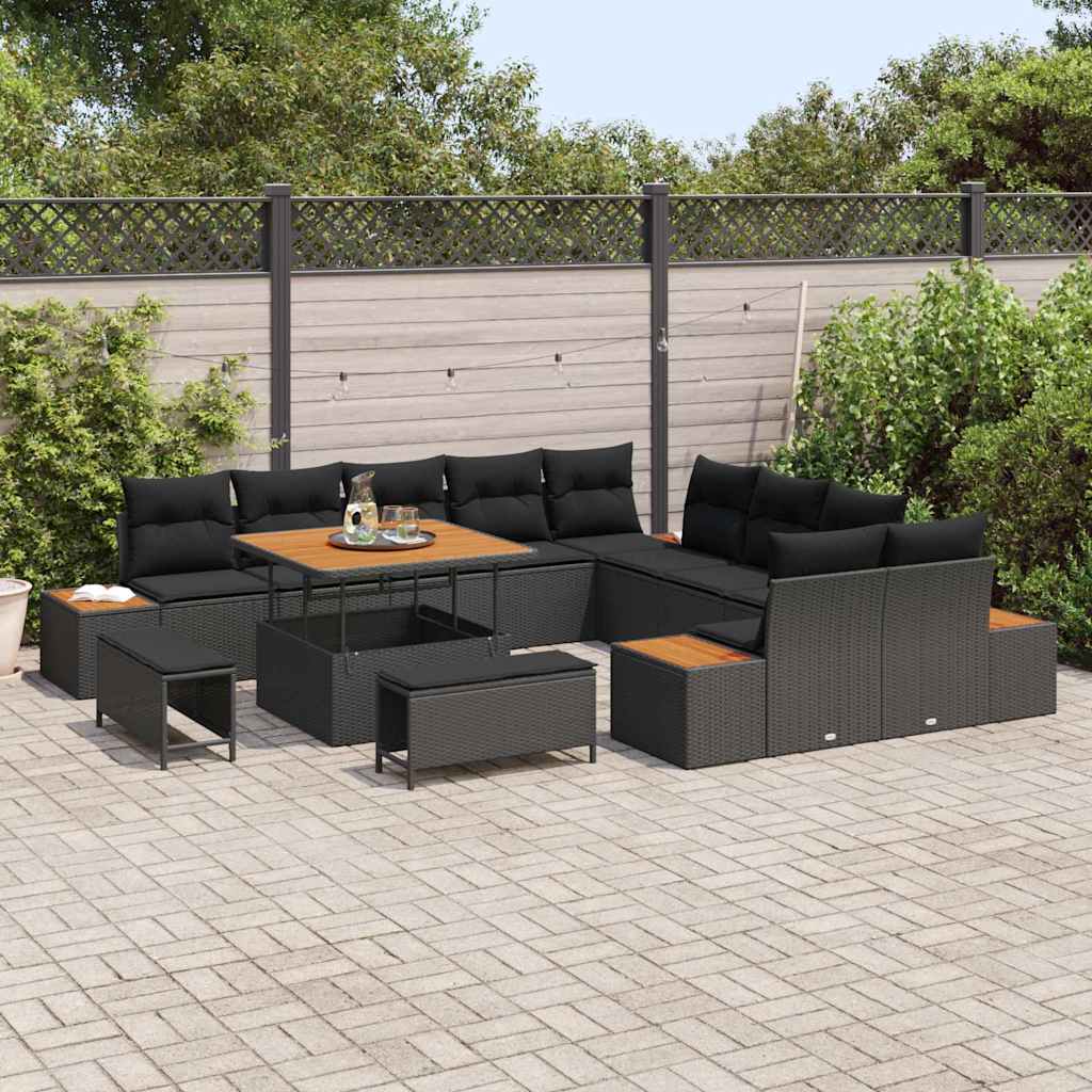 Conjunto de Sofá de Jardim com almofada Preto Rattan Sintético