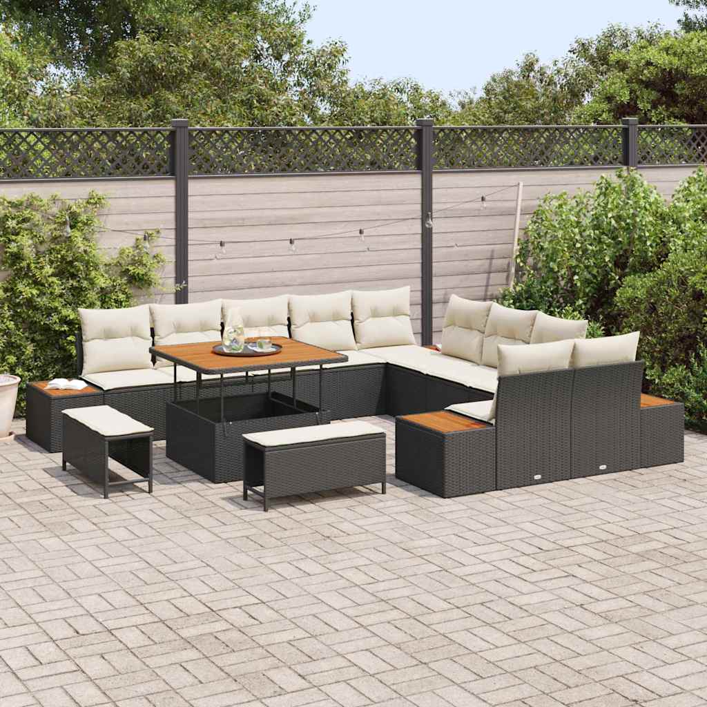 Conjunto de Sofá de Jardim com almofada Preto Rattan Sintético