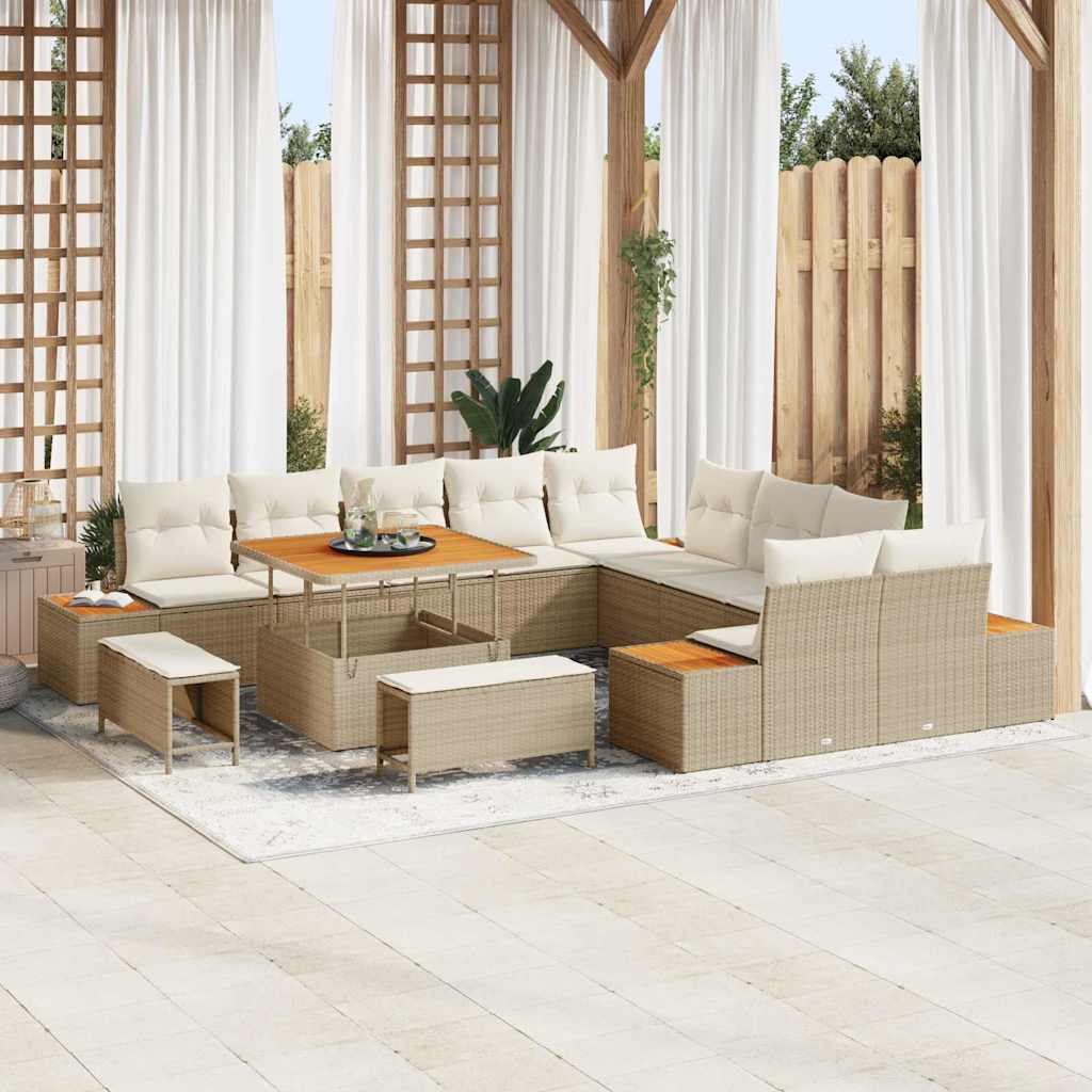 Conjunto de Sofá de Jardim com almofada Bege Rattan Sintético