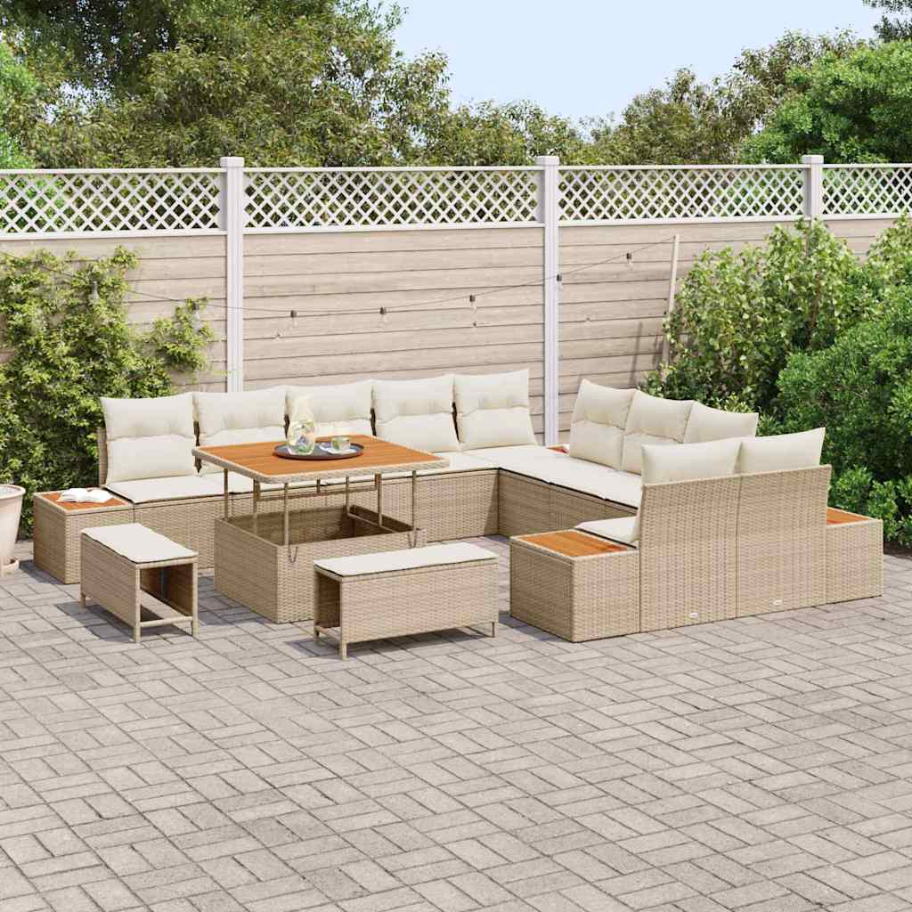 Conjunto de Sofá de Jardim com almofada Bege Rattan Sintético