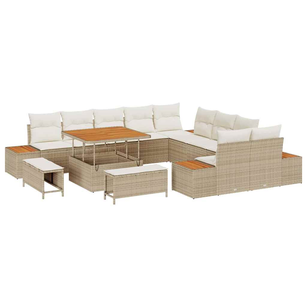 Conjunto de Sofá de Jardim com almofada Bege Rattan Sintético