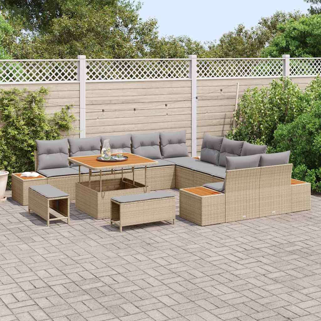 Conjunto de Sofá de Jardim com almofada Bege Rattan Sintético