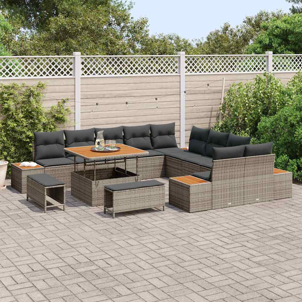 Conjunto de Sofá de Jardim Cinzeto Rattan Sintético
