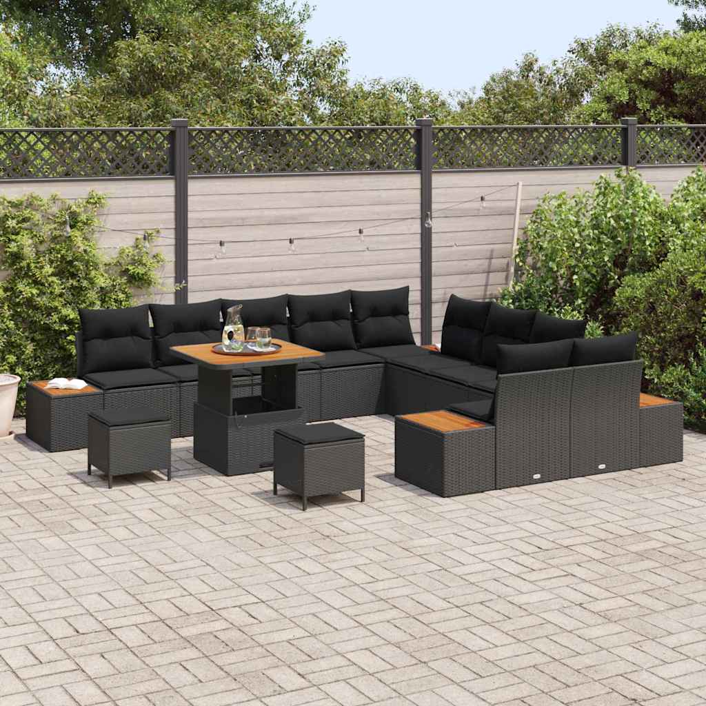 Conjunto de Sofá de Jardim com almofada Preto Rattan Sintético