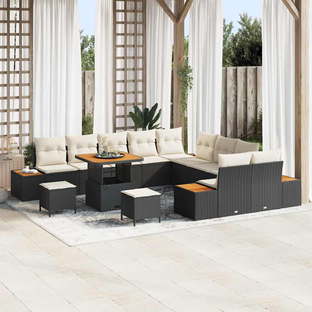 Conjunto de Sofá de Jardim com almofada Preto Rattan Sintético