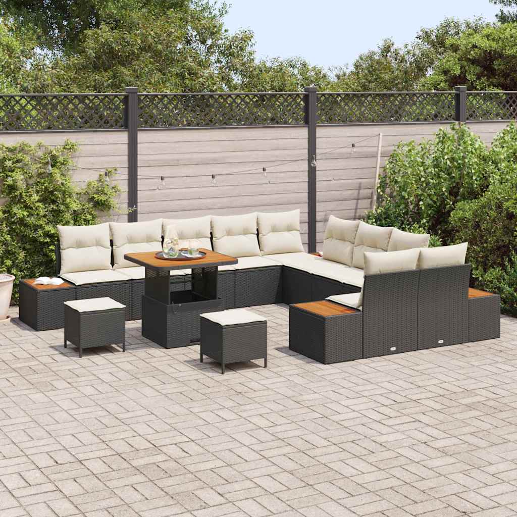 Conjunto de Sofá de Jardim com almofada Preto Rattan Sintético