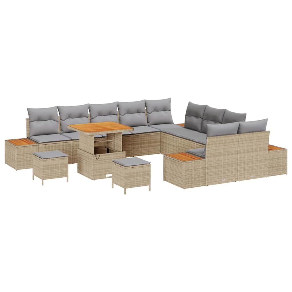 Conjunto de Sofá de Jardim com almofada Bege Rattan Sintético