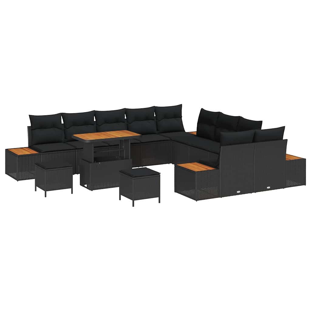 Conjunto de Sofá de Jardim com almofada Preto Rattan Sintético