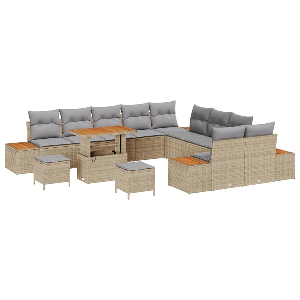 Conjunto de Sofá de Jardim com almofada Bege Rattan Sintético