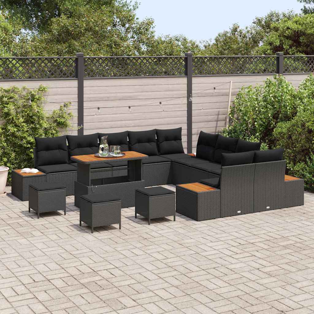 Conjunto de Sofá de Jardim com almofada Preto Rattan Sintético
