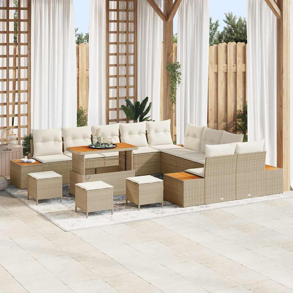Conjunto de Sofá de Jardim com almofada Bege Rattan Sintético