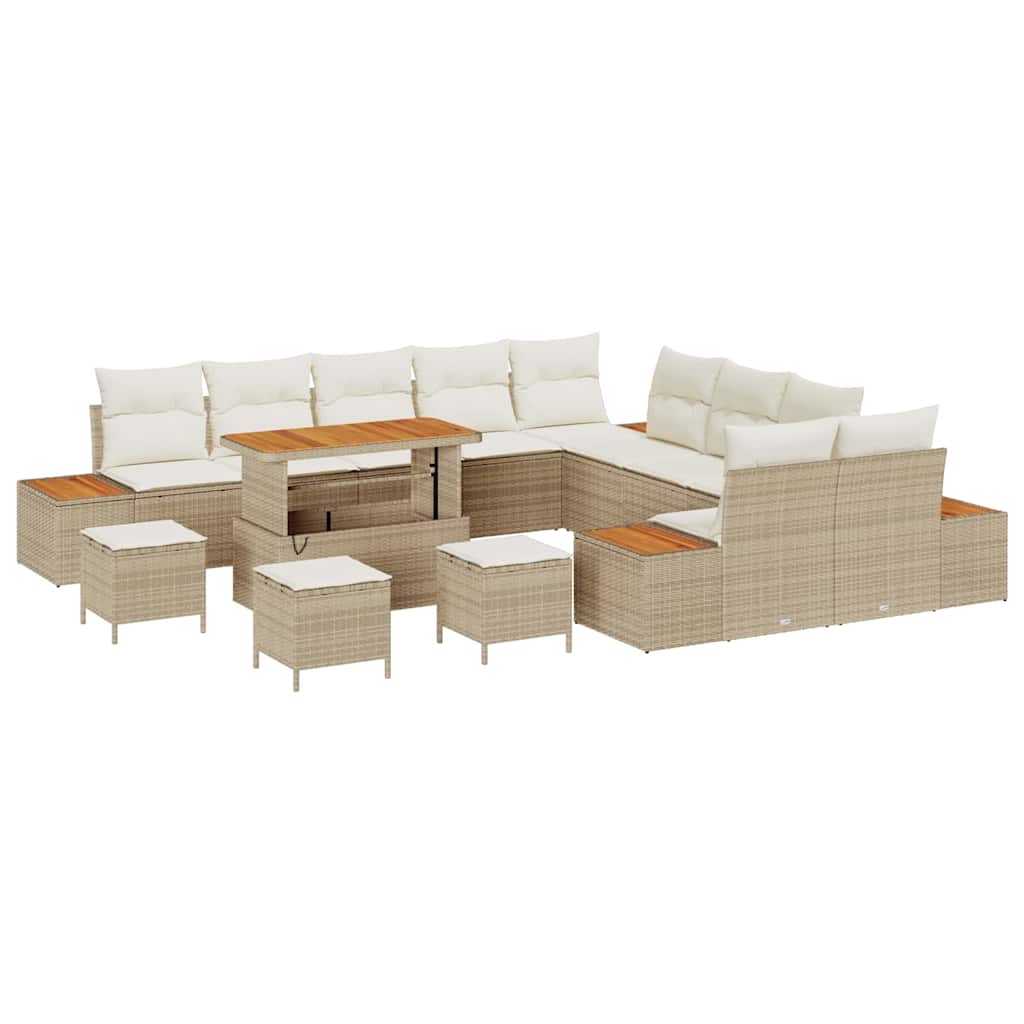 Conjunto de Sofá de Jardim com almofada Bege Rattan Sintético
