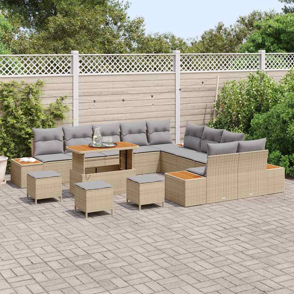 Conjunto de Sofá de Jardim com almofada Bege Rattan Sintético