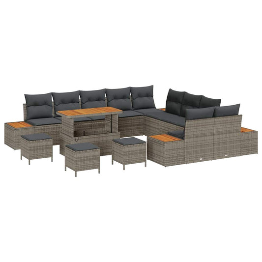 Conjunto de Sofá de Jardim 14 pcs Cinzeto Rattan Sintético