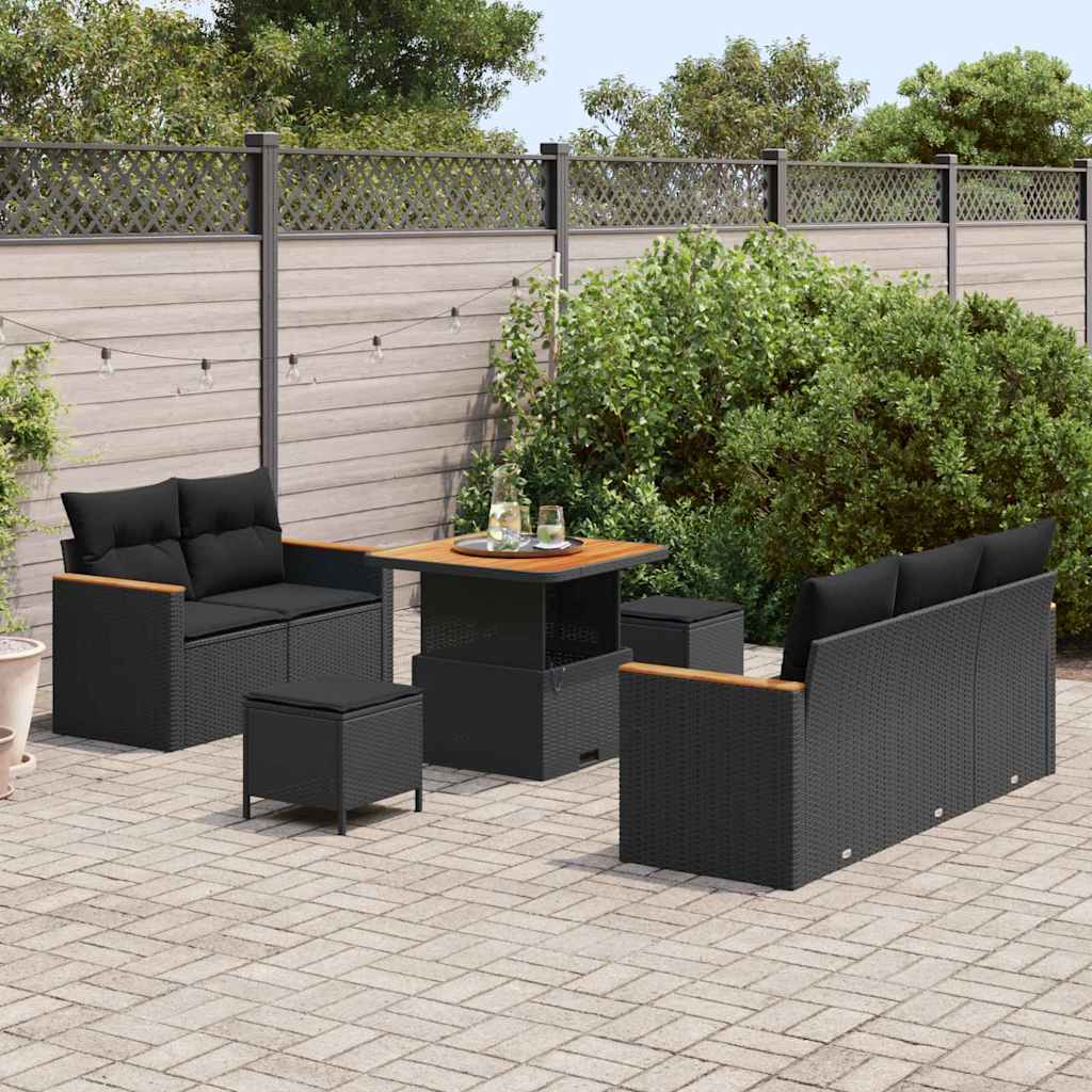 Conjunto de Sofá de Jardim 8 pcs Preto Rattan Sintético