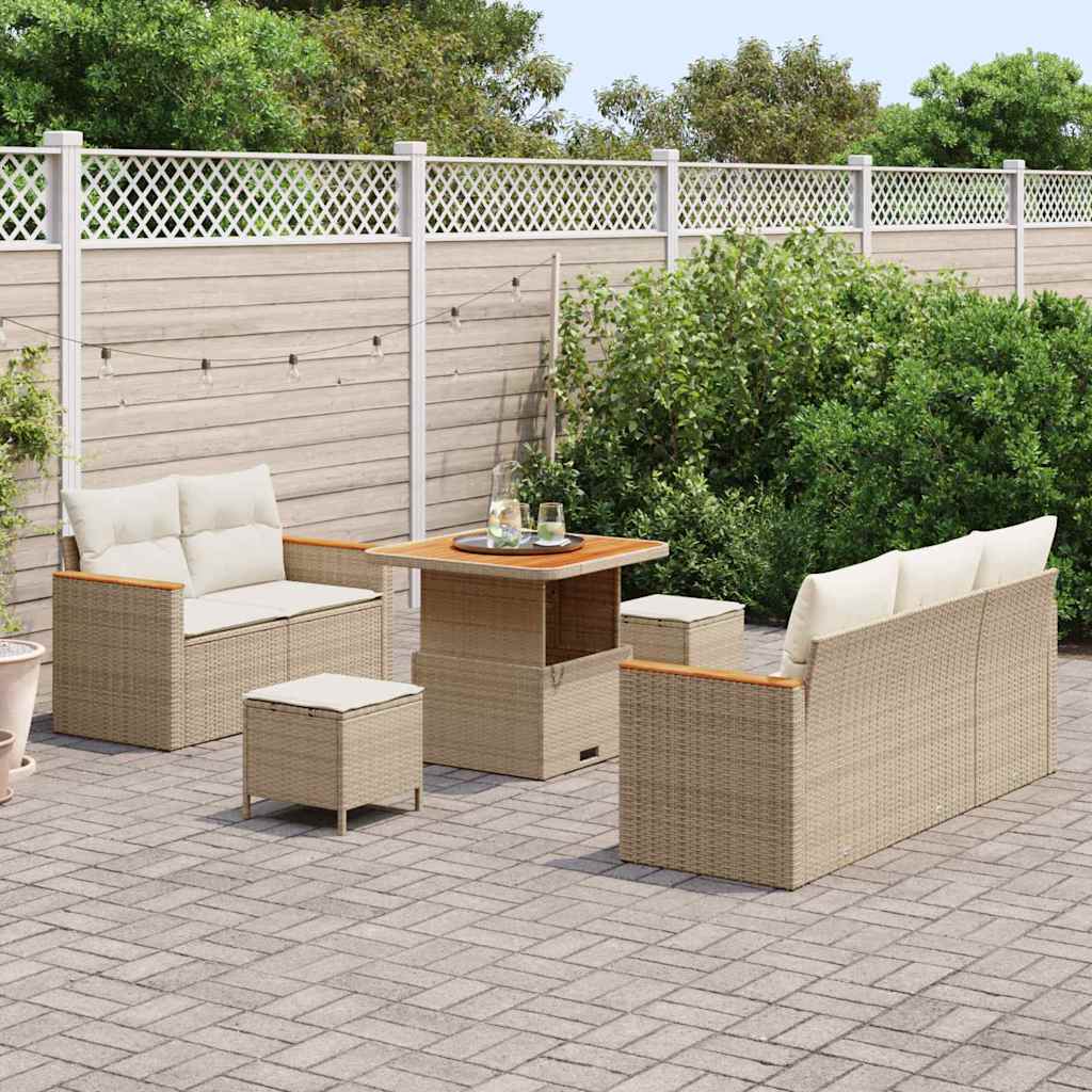 Conjunto de Sofá de Jardim 8 pcs Bege Rattan Sintético