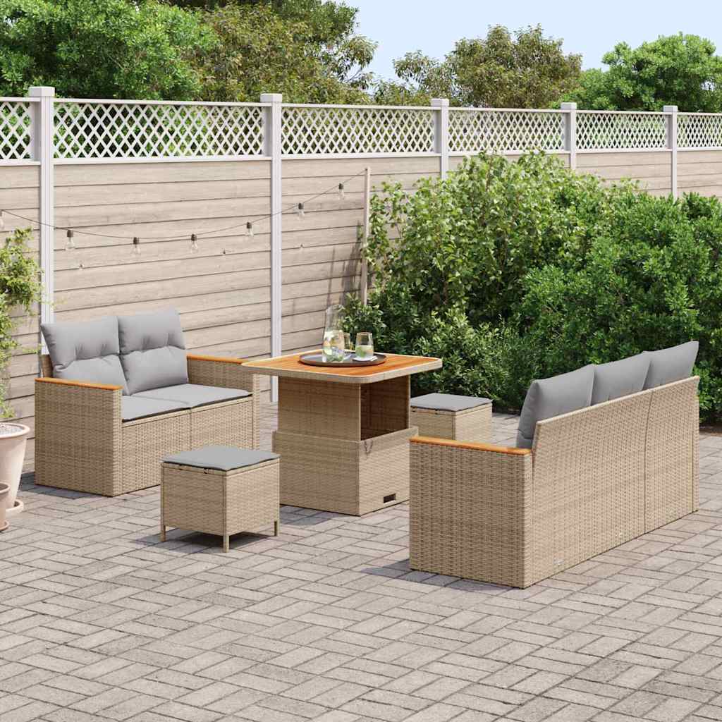 Conjunto de Sofá de Jardim 8 pcs Bege Rattan Sintético