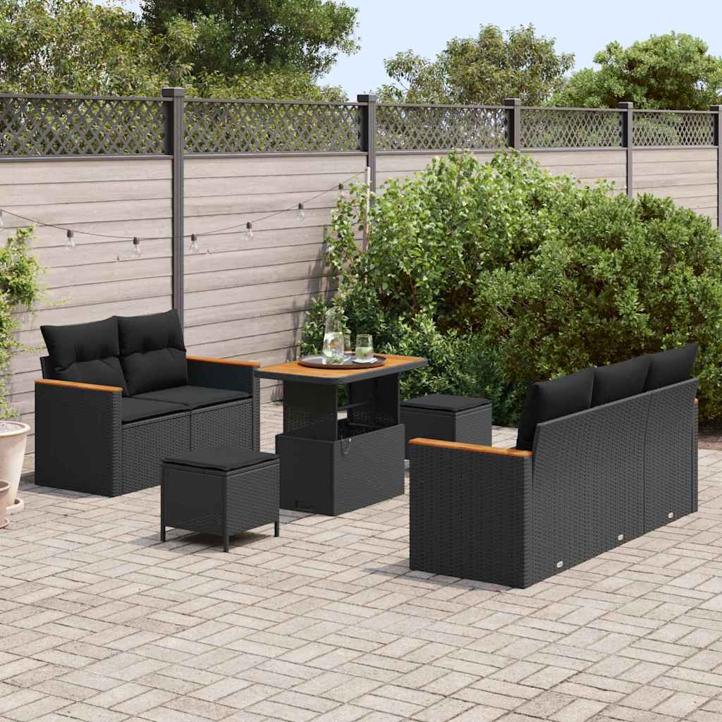 Conjunto de Sofá de Jardim 8 pcs Preto Rattan Sintético